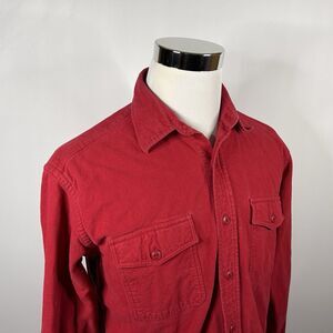 J Crew Medium Vintage Chamois Cloth Shirt Red Camping Outdoors 100% Cotton